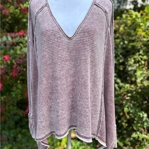 Free People Long Sleeve Shirt Distressed Burgundy XS